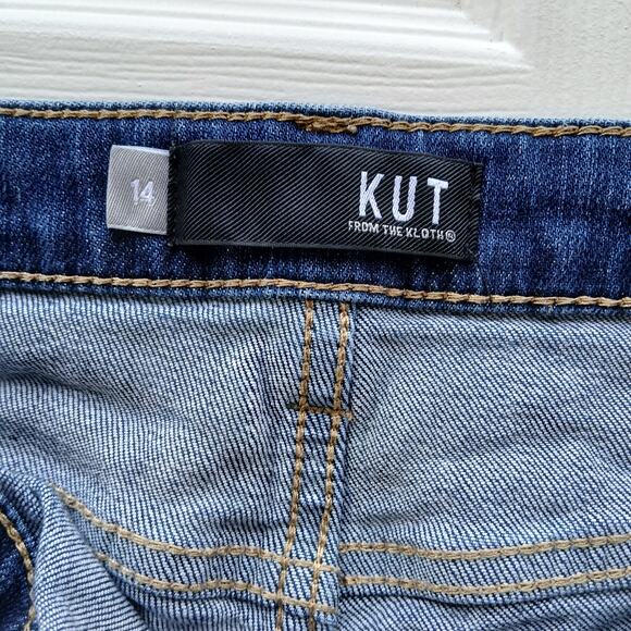 KUT From The Kloth Gidget Fray Shorts size 14 denim cutoffs jorts dark wash blue - Picture 5 of 15